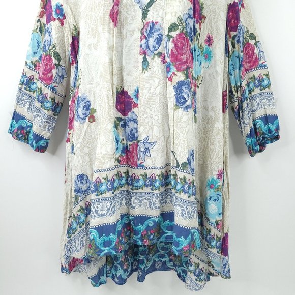 Jodifl Floral Tunic Top Flowy Size S Lightweight 3/4 Sleeve Pockets Peasant Blue - Picture 14 of 14